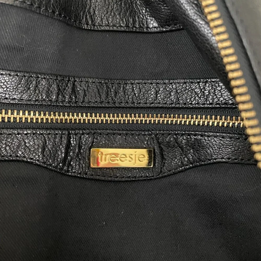 Treesje Black Leather Large Hobo Satchel Bag